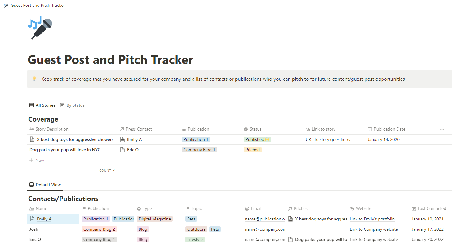 Notion guest post pitch tracker