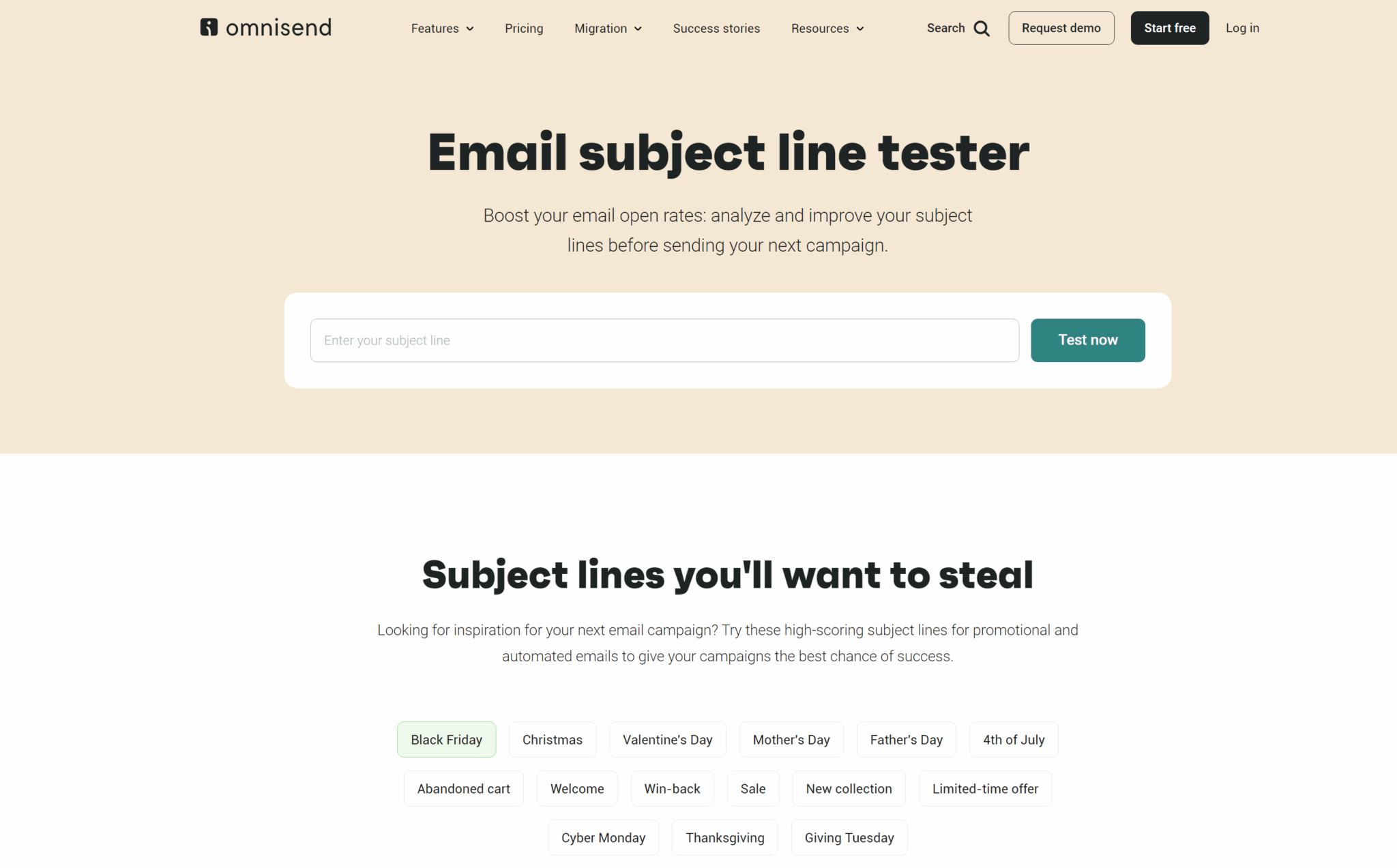 Omnisend email subject line tester