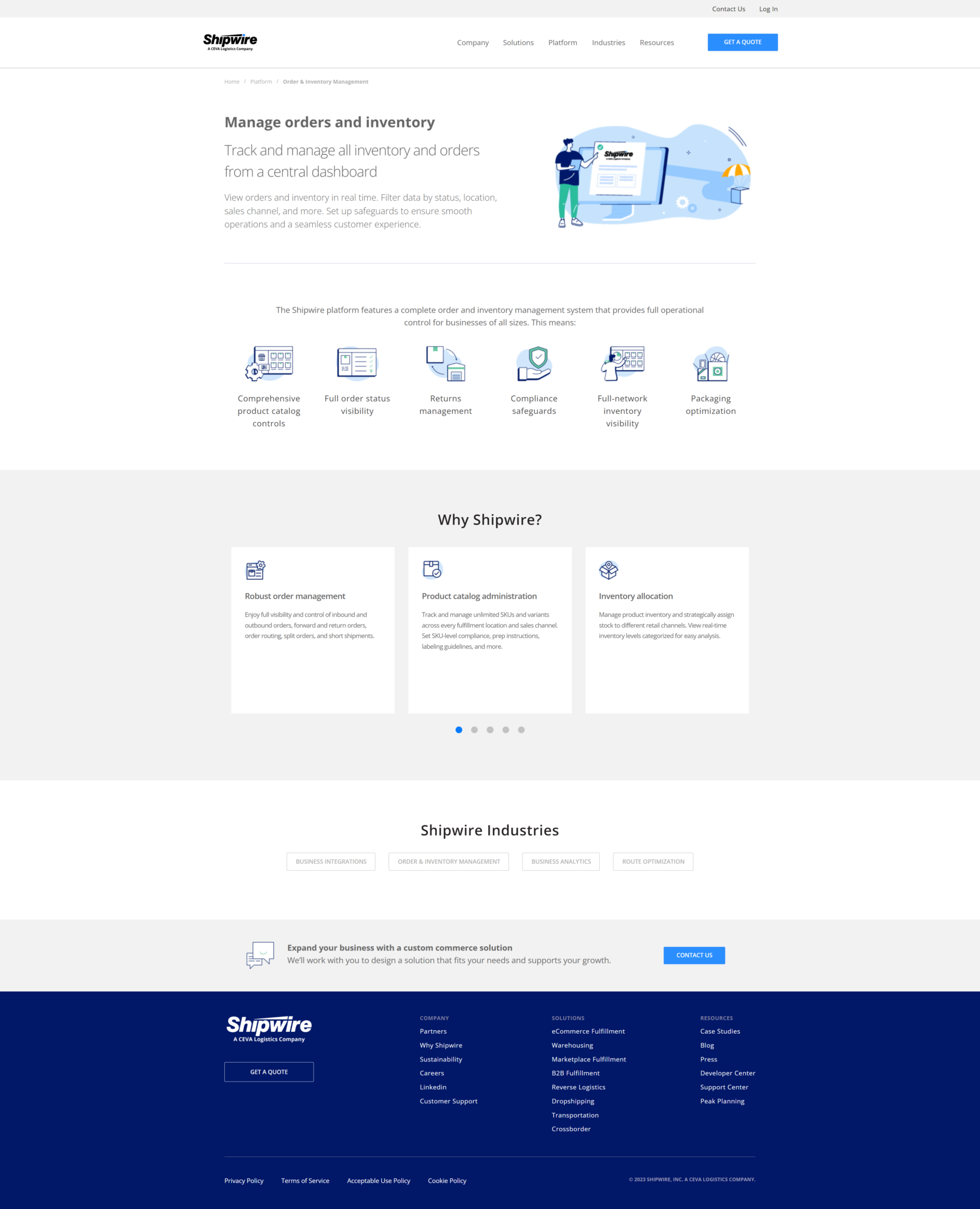 Shipwire order and inventory management platform page.