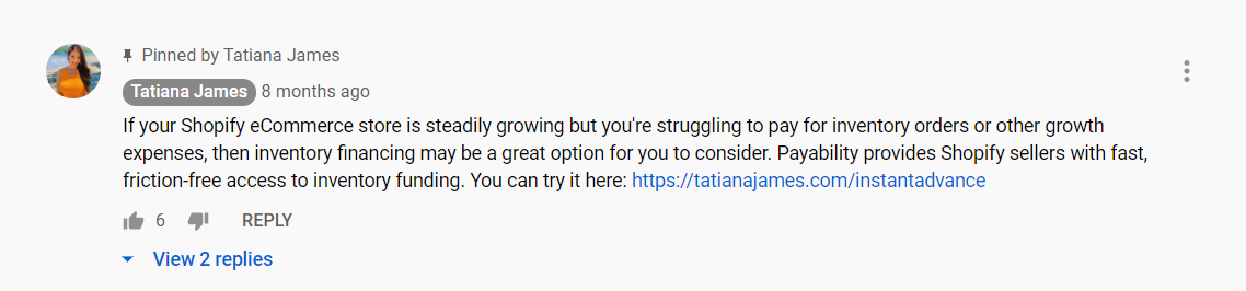 Payability link in comments