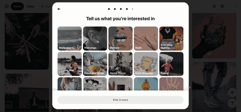 Screen recording of Pinterest collecting first-party data during sign-up
