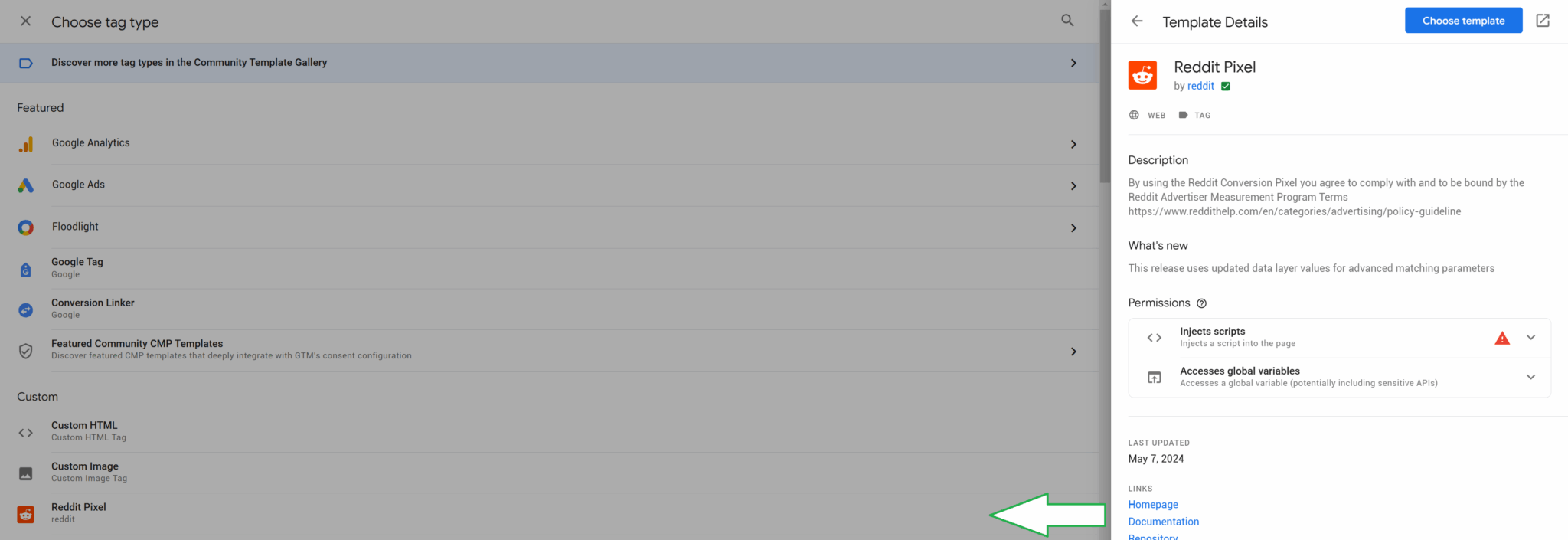Reddit Pixel community GTM template