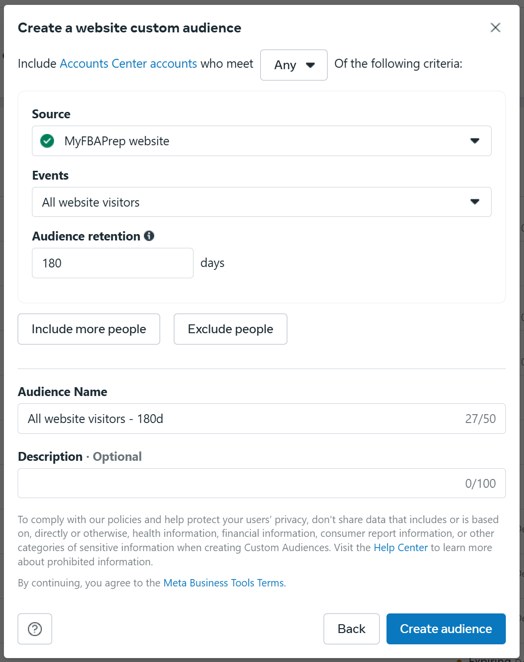 Retargeting audience from website visitors