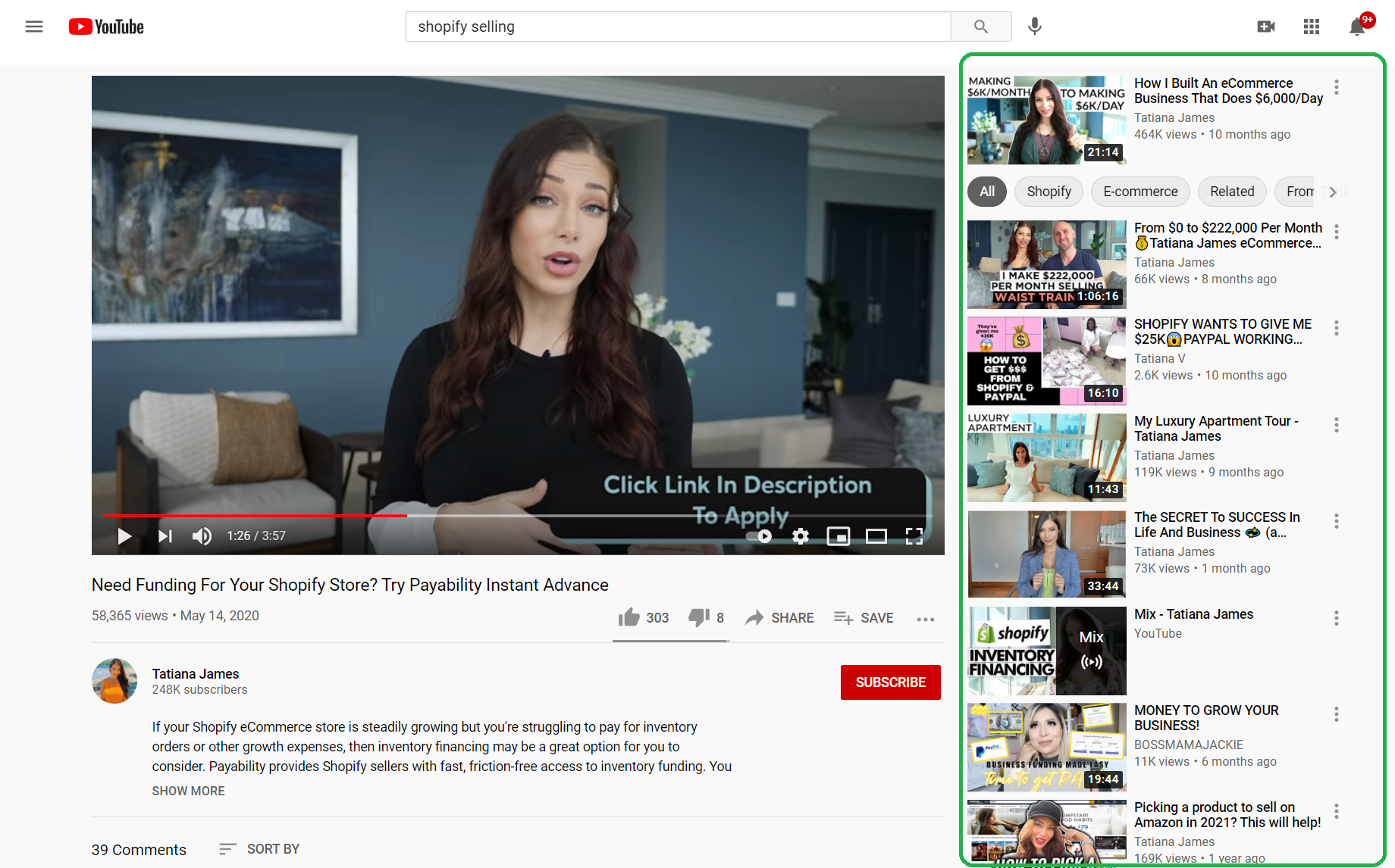 Search youtube videos in sidebar for similar creators