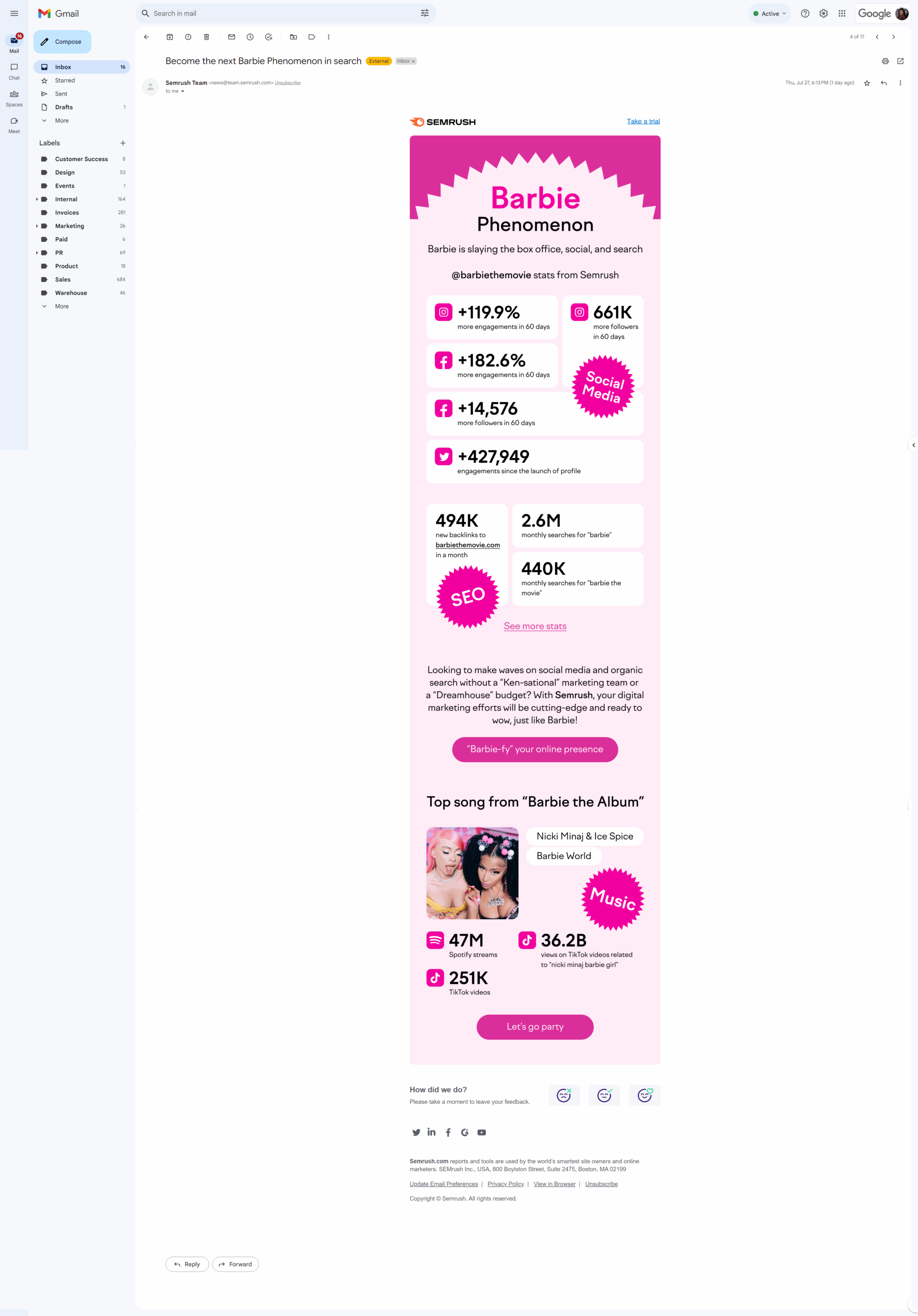 Semrush Barbie email