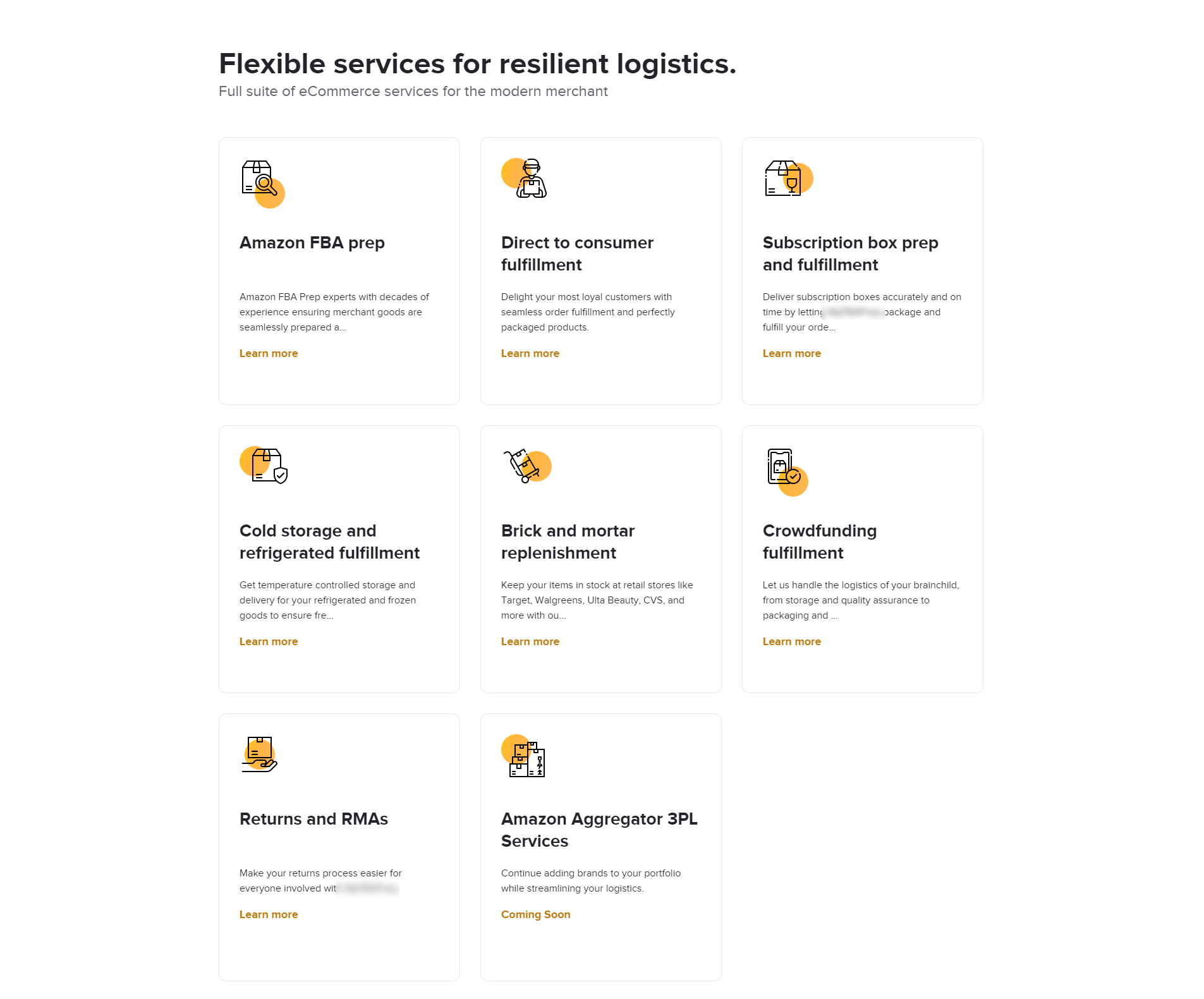 Services cards on homepage
