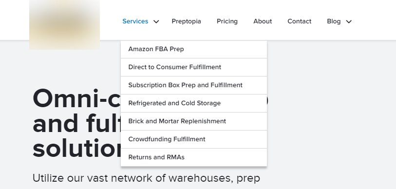 Services menu drop-down