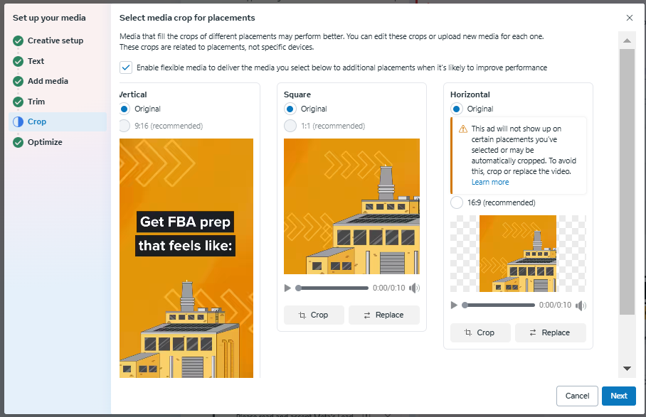 preview media crops for ads