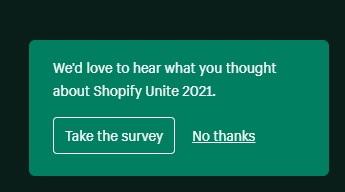 Shopify Unite survey pop-up
