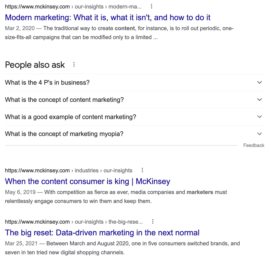 Site-specific Google search results