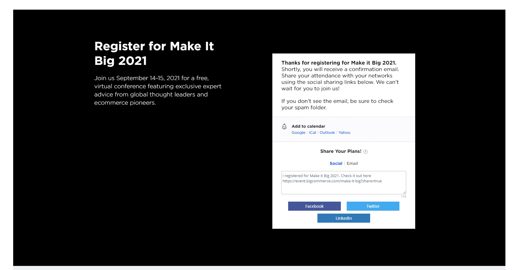 Social share prompt after registration