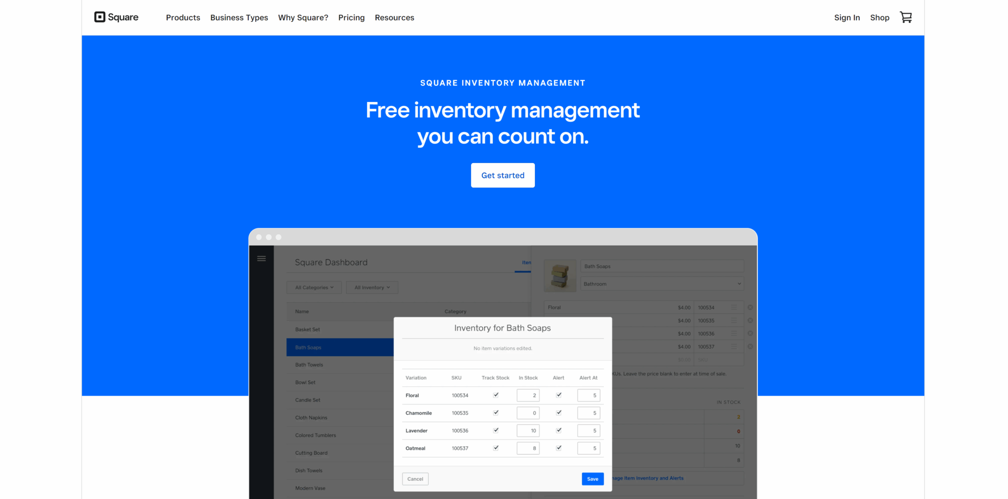 Square inventory management