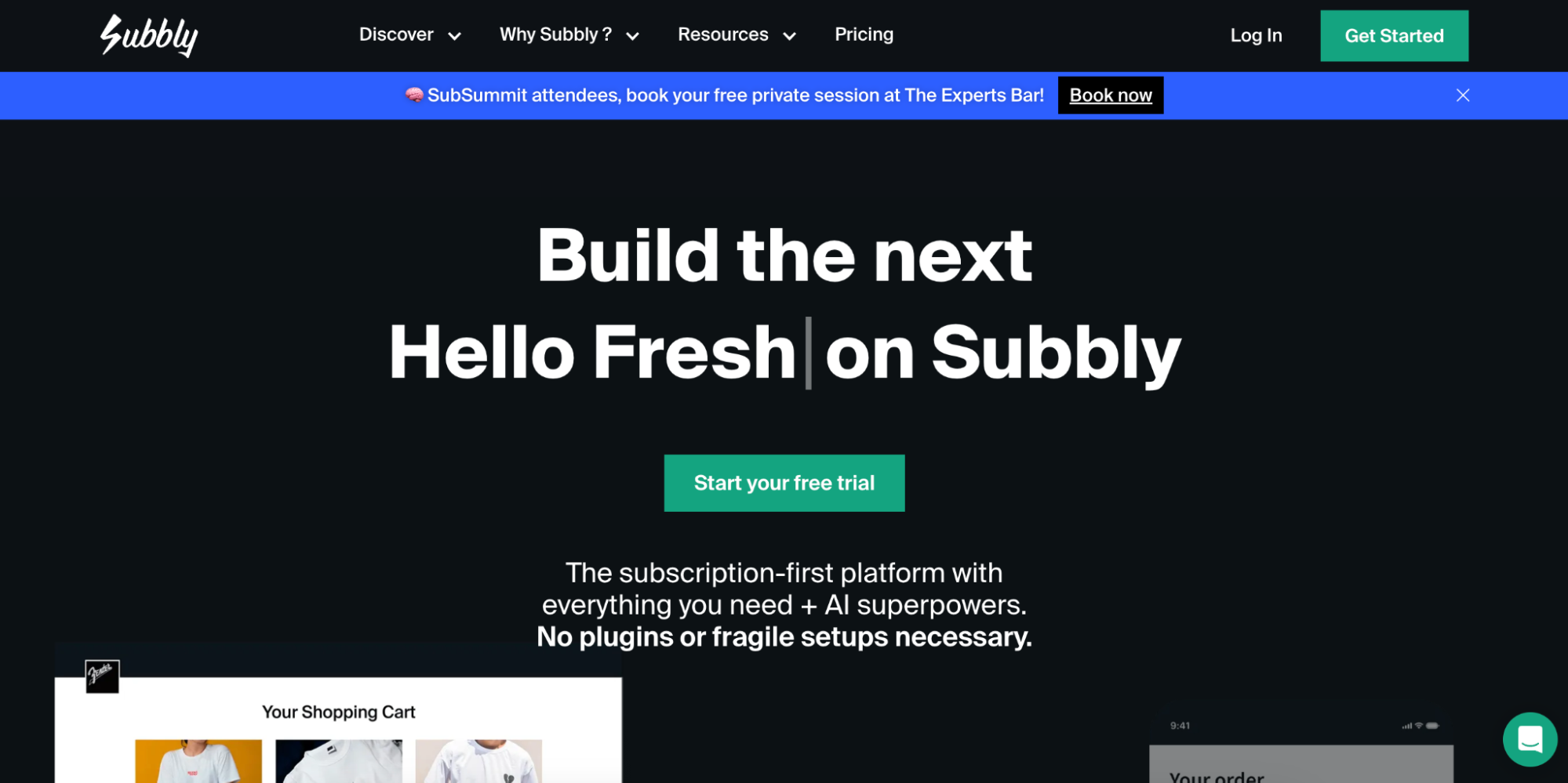 Subbly homepage