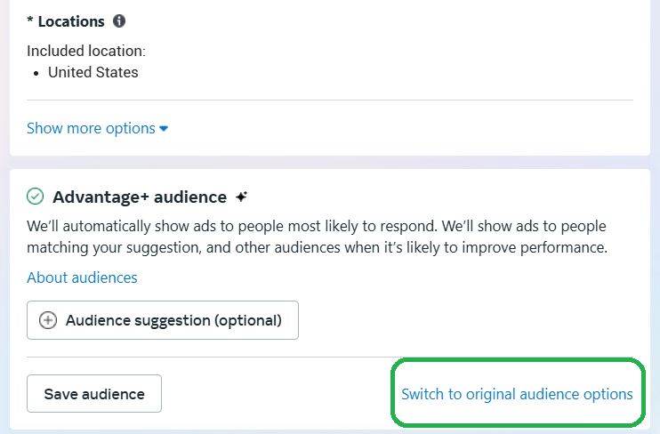 Switch to original audience options