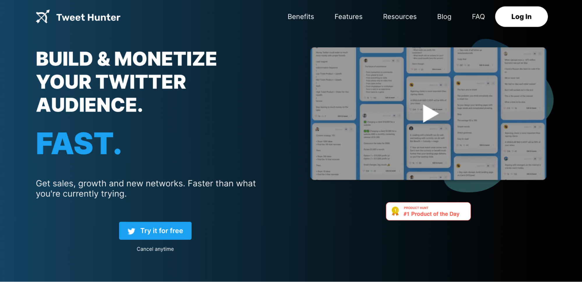 Tweet Hunter homepage
