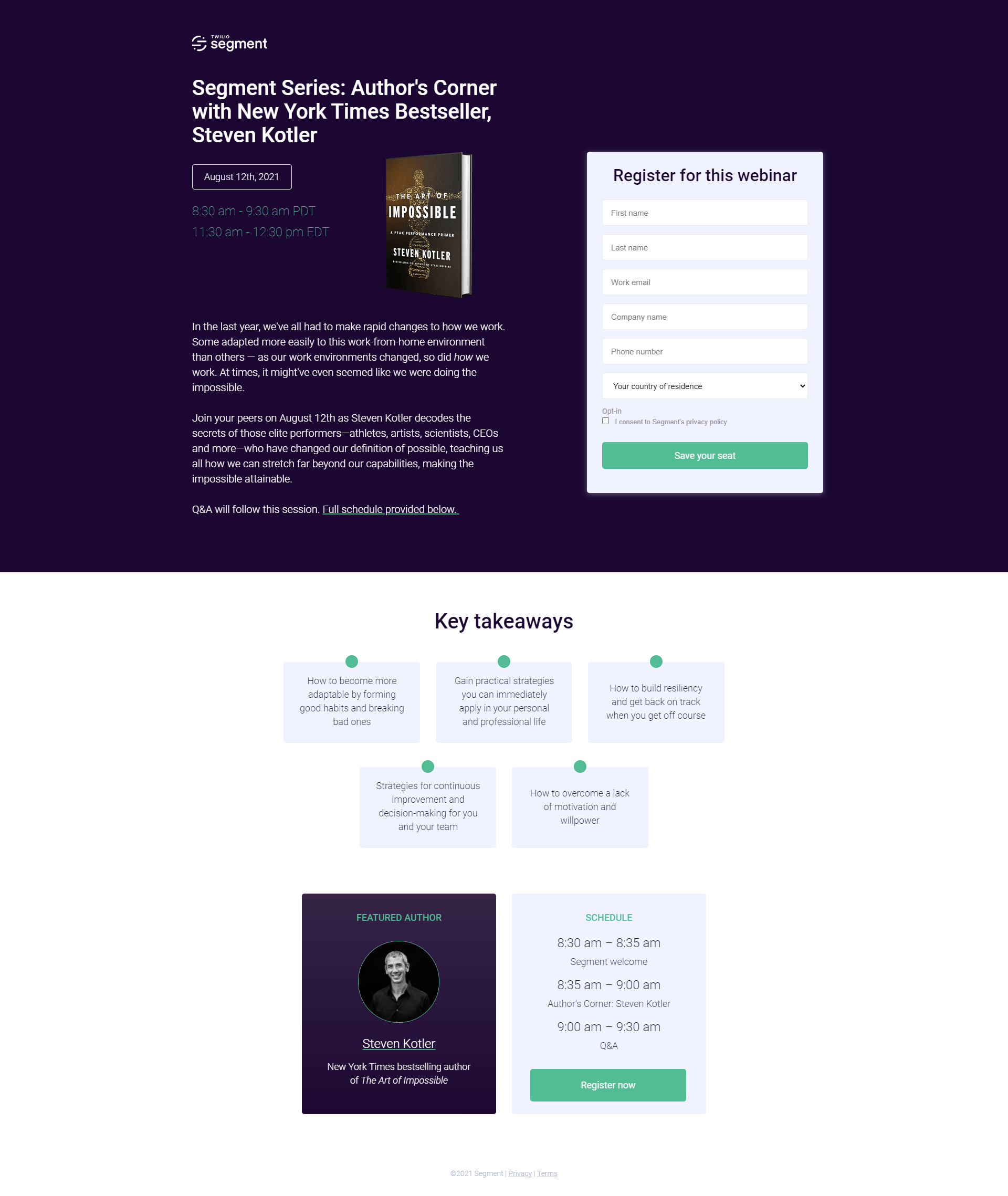 Twilio Segment webinar landing page