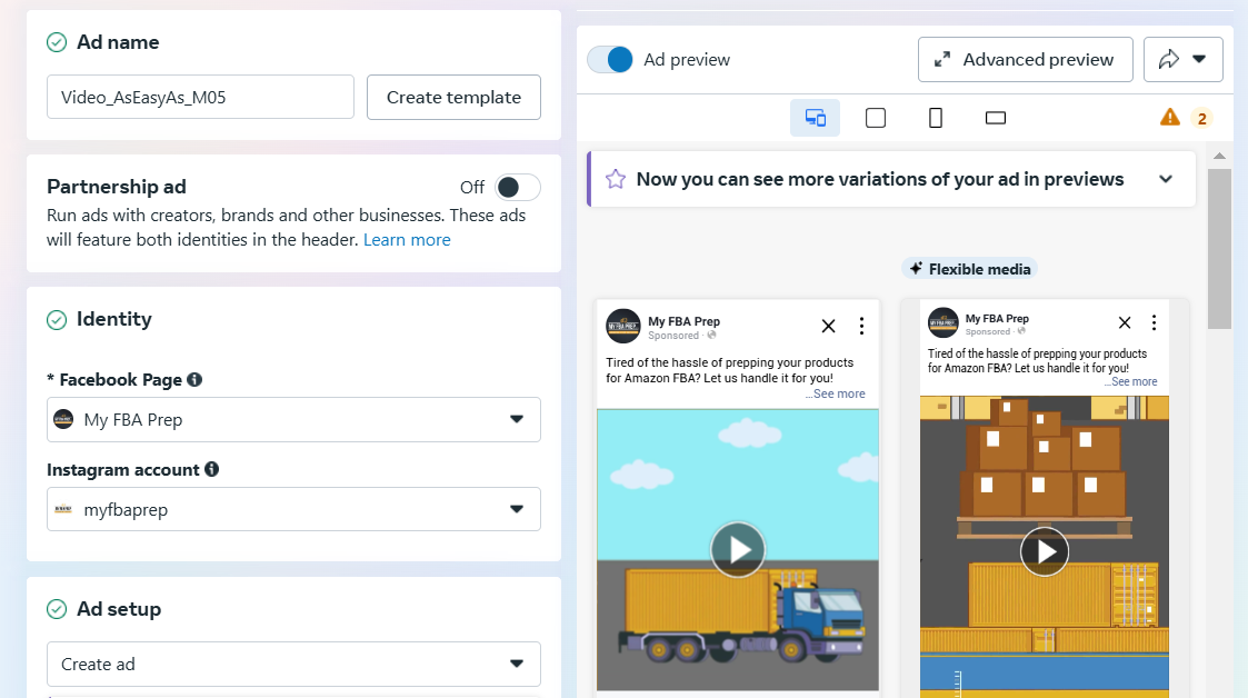 Video ad setup