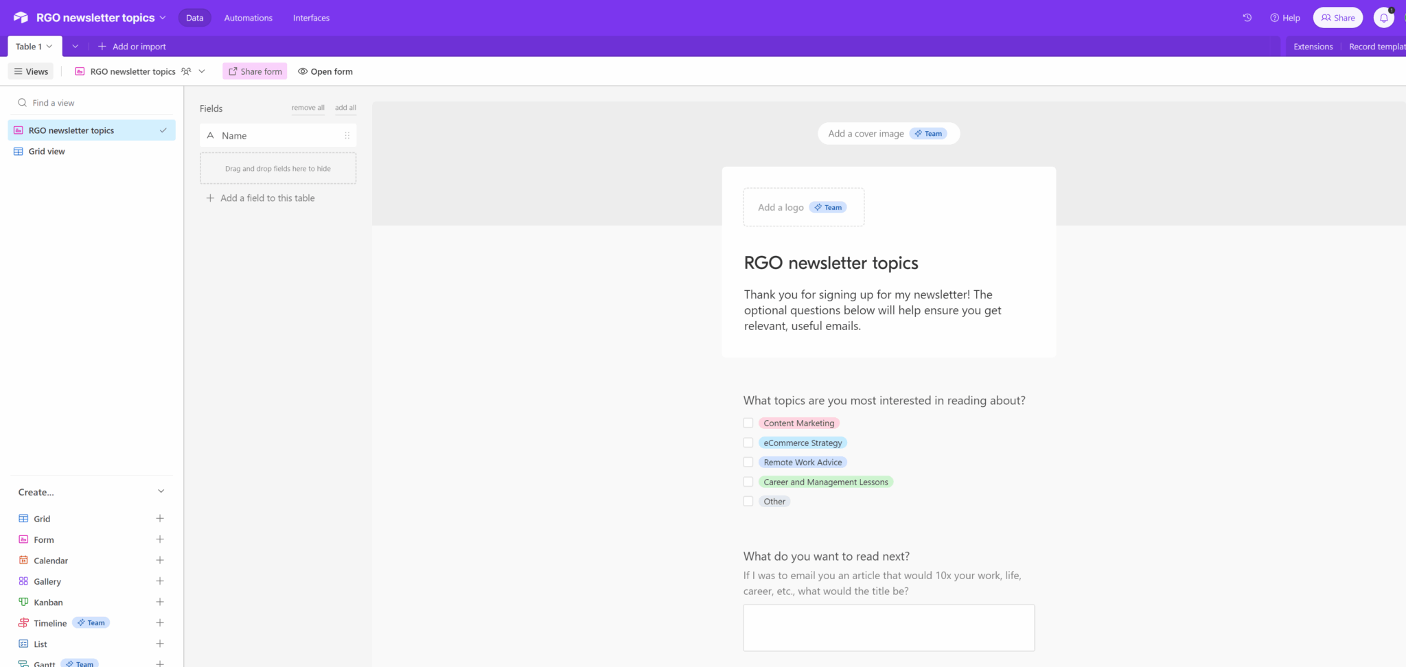 What the Airtable UI looks like