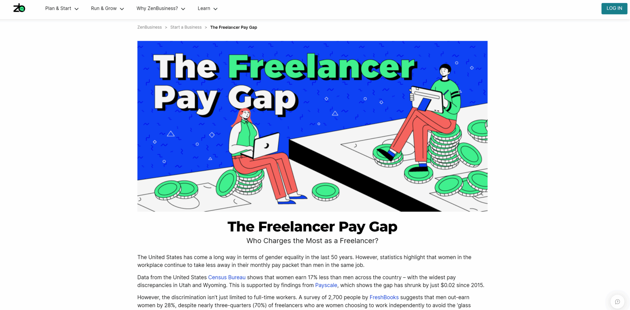 ZenBusiness Freelancer Pay Gap data