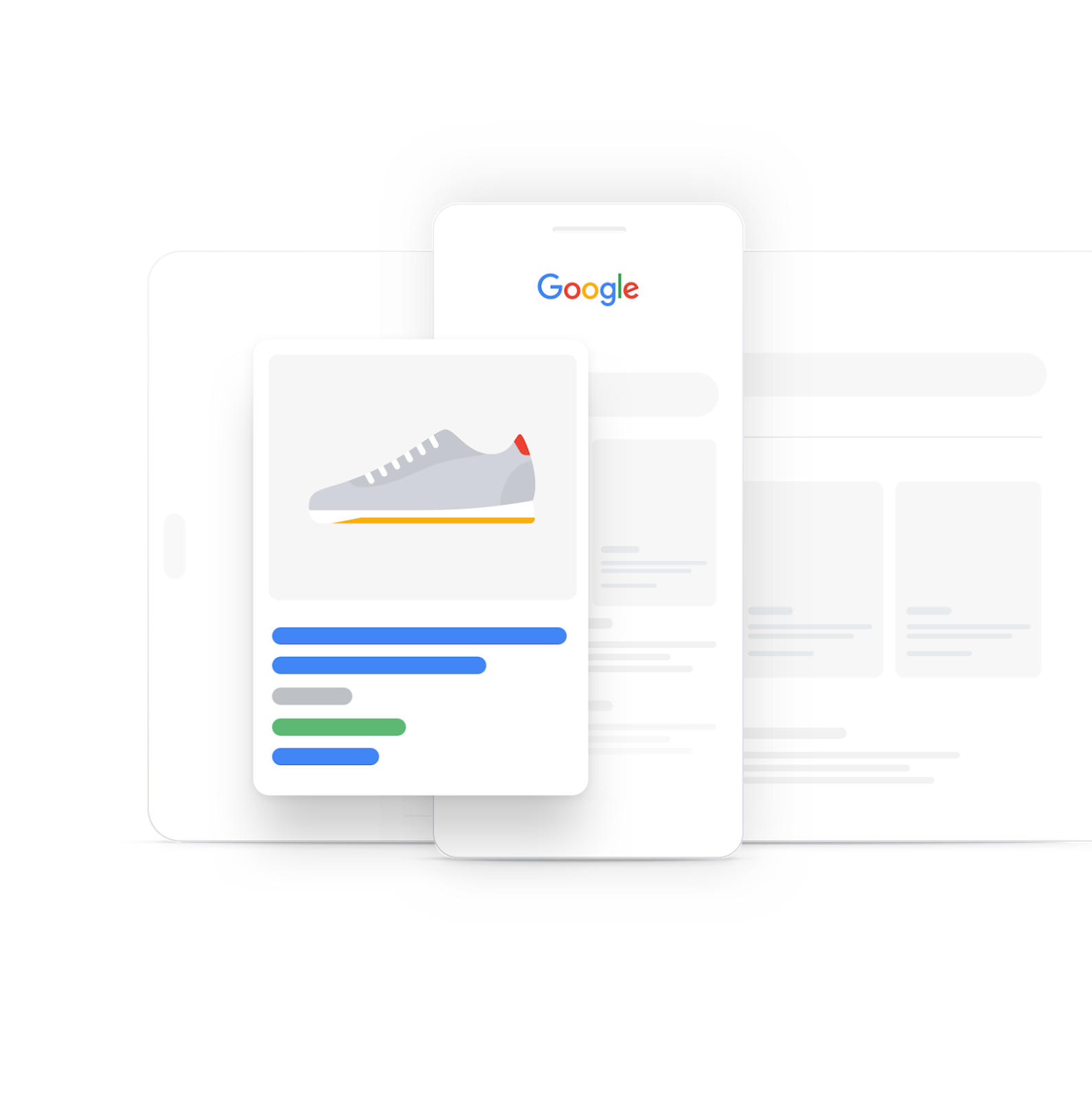 Illustration of Google Smart Shopping ads across phone, tablet and desktop