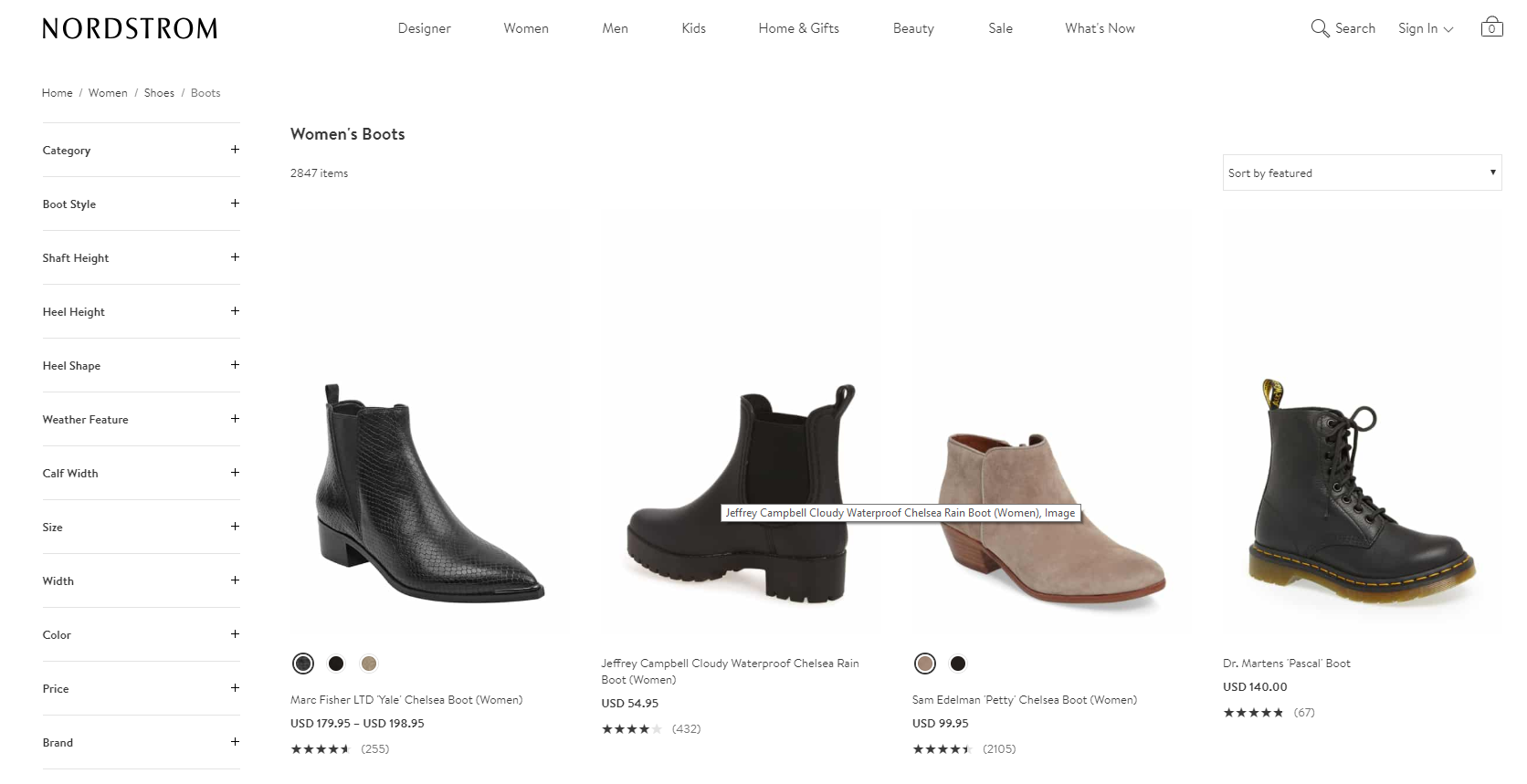 product listing page nordstrom