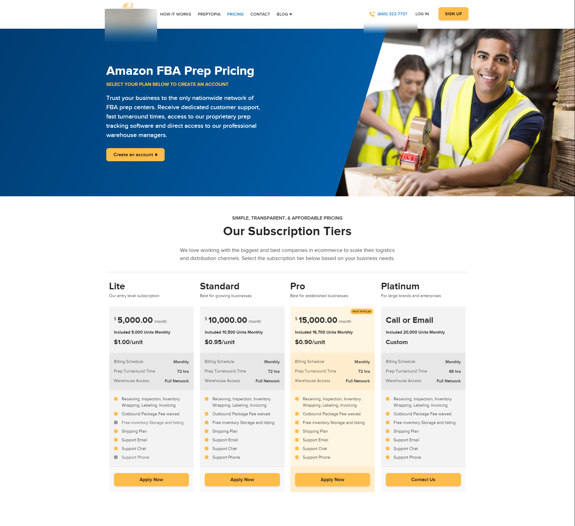 pricing page
