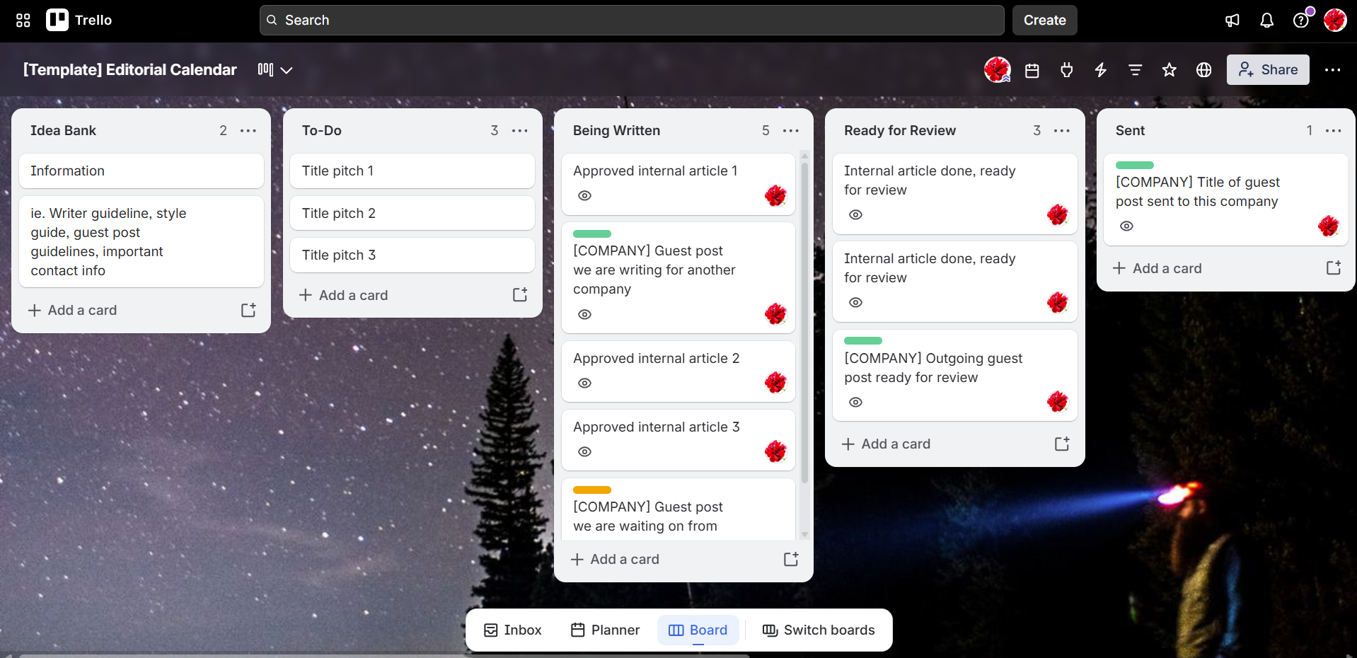 Trello Editorial Calendar Board