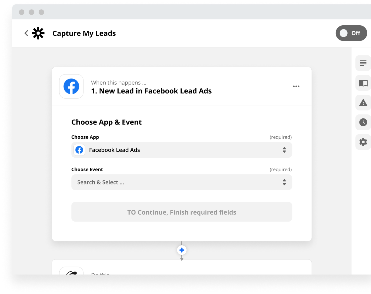 Zapier zap with Facebook Lead Ads as the trigger app