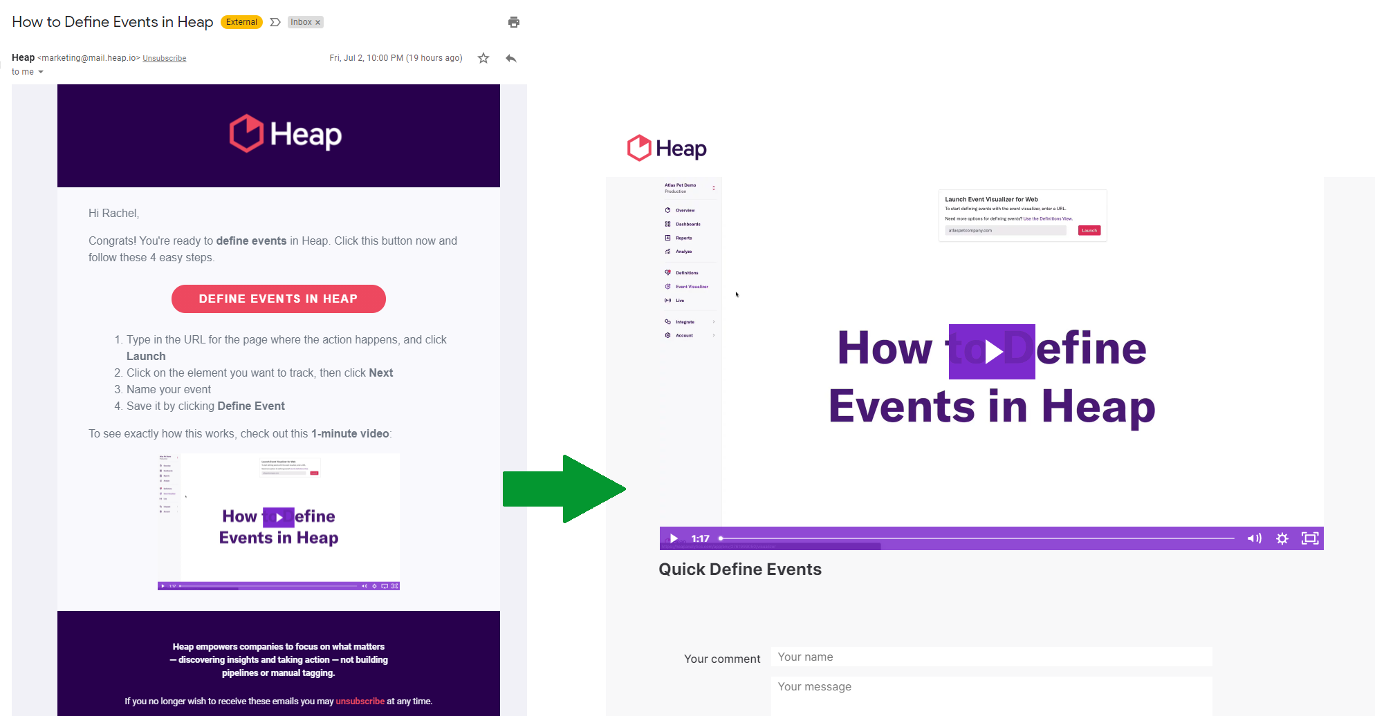 Heap customer onboarding email and video