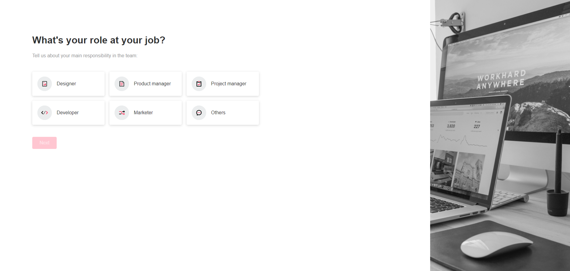 Mockplus customer onboarding asking about roles