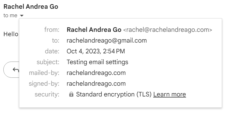 Screenshot showing how to use Gmail to check SPF and DKIM records